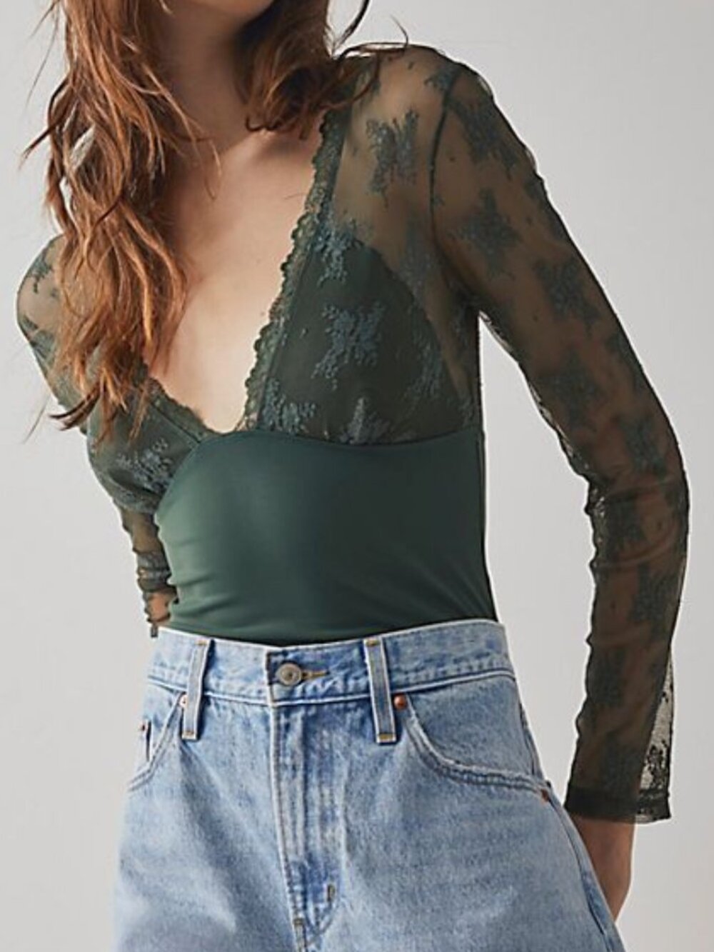 Free People Lacey "Off Duty" Layering Top – Forest Pine – Size S